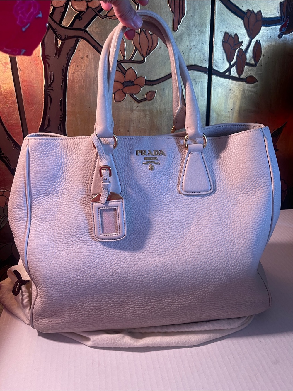 Prada Pebbled Leather Satchel in Off-White with Gold Hardware PRE-OWNED